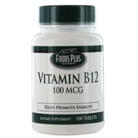 Vitamin B-12 100 Mcg Tablets To Promote Energy By Food Plus - 100 Ea