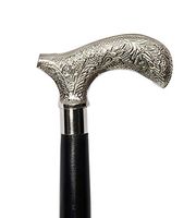 WhopperIndia Handmade Wooden Folding Walking Cane/Rule with Decorated Silver Handle, Walking Cane with Comfort Grip Handle, Walking Stick Black 37 Inch