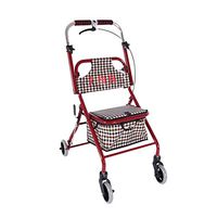 ZWJ-Rolling Walkers Shopping Trolley, Four-Wheeled Walker with seat, Height-Adjustable, Foldable (Color : Pink)