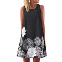CCatyam Plus Size Dresses for Women, Sleeveless O-Neck Print Loose Sexy Mini Evening Party Fashion Black