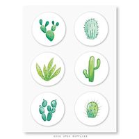 Cacti Collection Stickers Envelope Seals Cupcake Toppers by Once Upon Supplies, 6 Cactus Designs with Adhesive Backing, for Party Favors and Decoration, 1.5 Inches, 60 Stickers