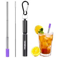 Telescopic Straw, Braoses Collapsible Reusable Straws, Portable Reusable Drinking Straws with Black Keychain Case & Cleaning Brush