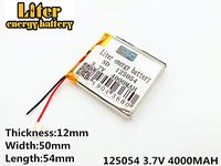 3.7V 4000mAh 125054 Lithium Polymer Ion Rechargeable Battery Lithium Polymer Li-Po Battery for MP4 GPS MP3 Bluetooth Stereo DIY Gift