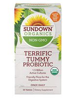 Sundown Organics Terrific Tummy Probiotics, Gluten Free, 100% Non-GMO, 30 Tablets