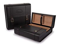 Cubanacan Heritage - Travel Cigar Humidor - Black Leather - 3 Section - 15-20 Capacity - Tri-Fold Box Style