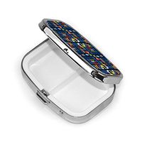 HIAONFAK Scandinavian Uffda Navy Custom Fashion Silver Square Pill Box Medicine Tablet Holder Wallet Organizer Case for Pocket Or Purse