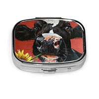 ZJZDCZA Rustic Funny Black Farm Cow Sunflower Fashion Square Pill Box Vitamin Medicine Tablet Holder Wallet Organizer Case