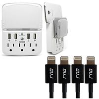 RND Wall Power Station includes 3 AC Plugs and 4 USB ports (4.8A total) with Surge Protection and a slide-out holder and shelf (4-pack 3.2FT Apple Certified Black Lightning Cables included)