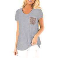 Coupondeal Women's Summer Short Sleeves O Neck T Shirt Sequin Pocket Casual Basic Tops(Gray,S)