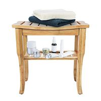 SUNVIVI OUTDOOR Bamboo Shower Stool Bench with Storage Shelf, Wooden Spa Bath Bench Seat Stool Waterproof Shower Chair (19" L x 10" W x 18" H Shower Bench)