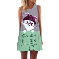 Meet&sunshine Vintage Boho Summer Women Mini Dress,Sleeveless Beach Printed Short Dress (XL)