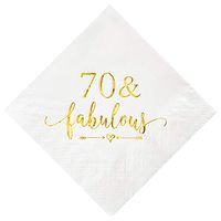 Crisky 70 and Fabulous Cocktail Napkins Gold for Women 70th Birthday Decorations, 70th Birthday Bevergae Dessert Cake Table Supplies, 50Pcs, 3-Ply