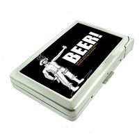 Cigarette Case with Built in Lighter Funny Bar Drinking Signs Ads S20 Smoking King Size Cigarettes Silver Metal Wallet 4" X 2.75" RFID Protection Hilarious