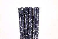 Navy Blue with White Anchors Paper Straws (100)