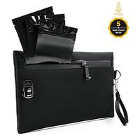 Smell Proof Bag + 5 Mini Stash Bags w/Metal Combo Lock Dog Tested Bags - Durable Odor Locking Bag -11x7" No Smell Combination Lock Container Stores Herbs Spices Coffee Oils Vape Accessories in Case