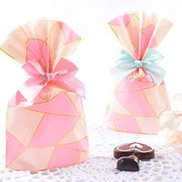 We Moment Pink Lattice Clear Cello Bags Candy Plastic Favor cellophane Treat Bags,Pack of 100