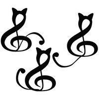 Clef Cat Music Notes - Vinyl 4" wide (Color BLACK) decal laptop tablet skateboard car windows sticke