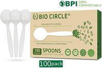 BIO CIRCLE 100% Compostable Soup Spoons,Biodegradable Disposable and Durable, Eco-Friendly and Heat Resistant Utensils for Parties, Catering, Office & Picnics (100 Count,6 in, Ivory)