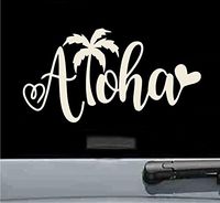 JS Artworks Aloha Heart Vinyl Decal Sticker Hawaii Surfing surf (Beige)