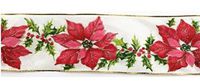 Poinsettia Gold Edge Wired Ribbon 2.5"x10 Yards