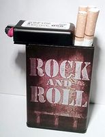 Cigarette Case Rock Roll Music with Built on Lighter Holder Box