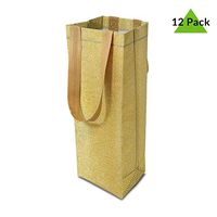 12 Premium Quality Reusable Wine Gift Bags with Sturdy Handles and Tags Perfect for Party Favours Weddings House Warming Gift 5"x4"x14" (Glitter-Gold)