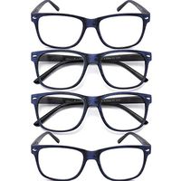 CRGATV Wire Drawing Process Fashion Reading Glasses 4 Pairs Quality Readers Spring Hinge Glasses for Reading (4 Pack Blue, 3.5