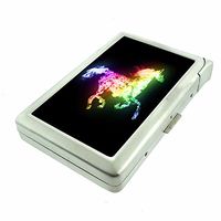Rainbow Horse Em1 Hip Silver Cigarette Case With Built In Lighter 4.75" X 2.75" Id Holder Metal Wallet RFID Protection