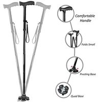 Medi-Cane Folding Travel Cane with Pivoting Wide Quad Foot Base Adjustable Hight Cane (Medium)