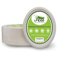 Pea Bagasse Plates [100 Pack] Eco-Friendly Compostable Large Heavy Duty Oval 12.5"x10" White 1" Deep