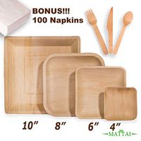 Mattai Palm Leaf Plates, Biodegradable & Compostable - Organic Sustainable Square Dinnerware set[Plates, Forks, Knives, Napkins] Bamboo & Wood Alternative (8" Plates + Cutlery + Napkins [Set of 175])