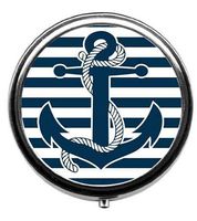 Qien BaiSei Anchor Pattern Pill Box/Pill Case-Round Pill Box/Case- Three-Compartment Pill Box/Pill Case