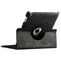Black Embossed Flower Pattern iPad 2/3/4 Luxury Case & 360 Degrees Rotatable Stand