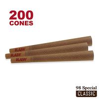 RAW 200 Classic 98 Special Cones - Sturdy W Gallery Box - Pure Hemp 98mm Pre Rolled Cones - 20mm Filter Tips - Natural Brown Unbleached Unrefined Rolling Papers - Bulk Pack Bundle