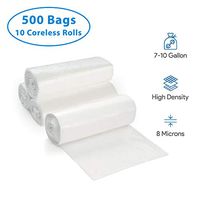 7-10 Gallon Clear Trash Bags, 500 Count - Small - Medium Garbage Can Liners - High Density, Lightweight, 8 Microns - For Office, Home, Hospital, Industrial Wastebaskets - 10 Coreless Rolls