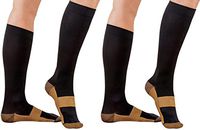 ASRocky Graduated Compression Copper Socks Anti-Fatigue Antimicrobial Calf High Below Knee Mens Womens Foot Ankle Heel Support Pain Relief Sport Medical Stockings Reduce Swelling (2Pr, Lg/XL, Blk/Cu)