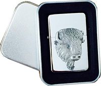 Reallyusefulgifts Chrome Star Lighter with Pewter American Bison Buffalo Emblem, Complete with Metal Gift Tin