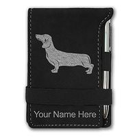 Mini Notepad, Dachshund Dog, Personalized Engraving Included (Black with Silver)