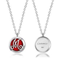 Monogram Engravable Aromatherapy Necklace Personalized Essential Oil Diffuser Custom Name Locket Jewelry (Monogram M)