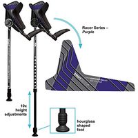 smartCRUTCH Racer Series Forearm Crutch 15-90 Degree Rotation - 2 Ergonomic Walking Aids, Adjustable 4’4-6’7 Adult Athlete Elderly Injury/Disability, Mobility Support - Small (Extended Leg), Purple