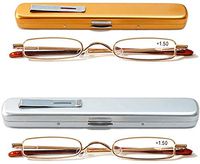 KoKoBin Mini Reading Glasses - 2 Pairs Metal Frame Readers with Spring Hinge Portable Pen Clip for Men Women,Gold+Silver 1.50 Strength
