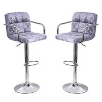 Set of 2 Flannel Adjustable Rotatable Bar Stools, Ikevan Counter Height Swivel Living Room Cafe Pub Chairs (Silver)