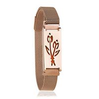 Anavia Personalized Adjustable Tulip Flower Aromatherapy Essential Oil Diffuser Magnetic Mesh Bracelet 316L Stainless Steel Jewelry for Women Girl, 12 Refill Pads Box, Back Engraving