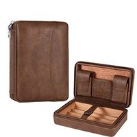 GALINER Cigar Leather Travel Humidor Box Cedar Wood Portable Cigar Case Humidifier Hygrometer Fit 4 Cigars