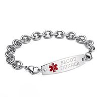 linnalove-Interchangeable Stainless Steel Cable Chain Medical Alert Bracelets-Pre-Engraving(Blood THINNER/8.5")