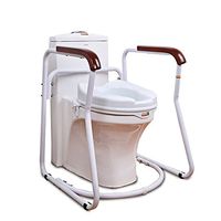 Stand Alone Bathroom Toilet Safety Frame Rail Easy Installation Bathroom Safety Frame Toilet Assist and Handrails Grab Bar(Solid Wood Handrail)