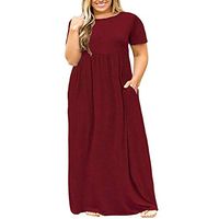 Loose Plus Size Long Skirt,Lefthigh Women Casual Solid Colors Short Sleeve O-Neck Dresses With Pockets L—XXXXXL Over Size