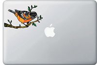 Bird - Oriole Perched on Branch - Stained Glass Style Opaque Vinyl MacBook Laptop Decal - Copyright 2015 Yadda-Yadda Design Co. (MED 5.25"w x 3.25"h)