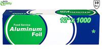 EcoQuality [10 Pack] Food Service Heavy Duty Aluminum Foil Roll (12 in x 1000 ft) with Sturdy Corrugated Cutter Box - Great for Grill Use, Kitchen Wrap, Foil Wrap, Cooking, Cleaning