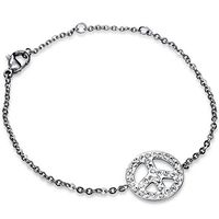 Steel Bracelet with A Peace Sign of Crystal Stones. 316L Surgical Grade Stainles